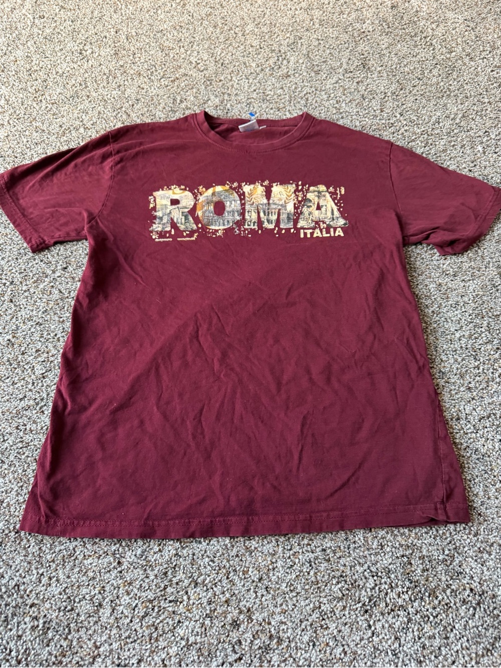 GT Italia Roma Italy Graphic Souvenir T Shirt Burgundy Made in Italy 2XL XXL